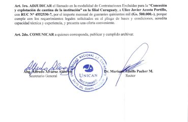 105, SE ADJUDICA POR CONTRATACIÓN DE LA MODALIDAD DE DE CONTRATACIONES EXCLUIDAS PARA A CONCESIÓN Y EXPLOTACIÓN DE LA CANTINA CURUGUATY_page-0002